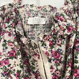 ASTR off the shoulder puff sleeve corset blouse in floral pattern Size XL